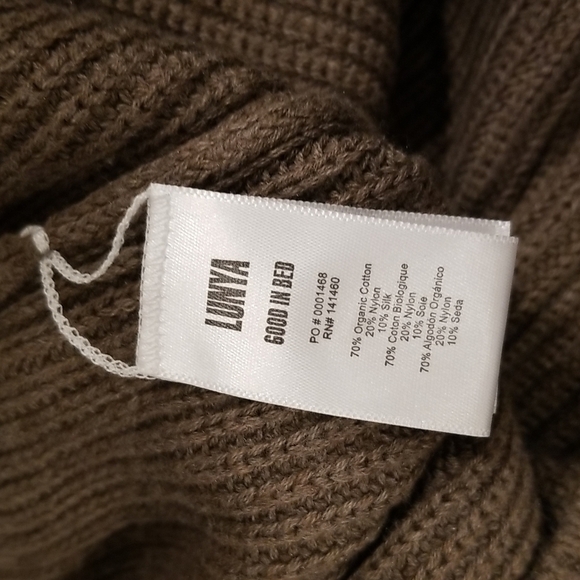 💕LUNYA💕 Cozy Cotton Silk Polo Pullover Sweater ~ Botanical Brown Heather M NWT - Picture 15 of 16